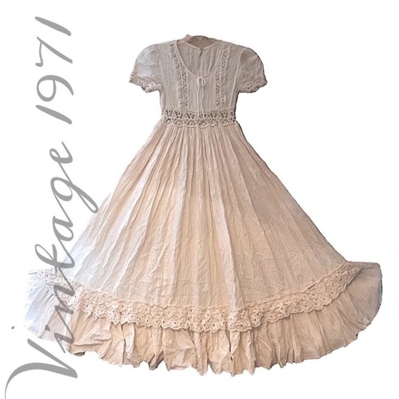 Vintage Natural Cotton Maxi Prairie, Prom, or Wedding Dress SM - Picture 2 of 15